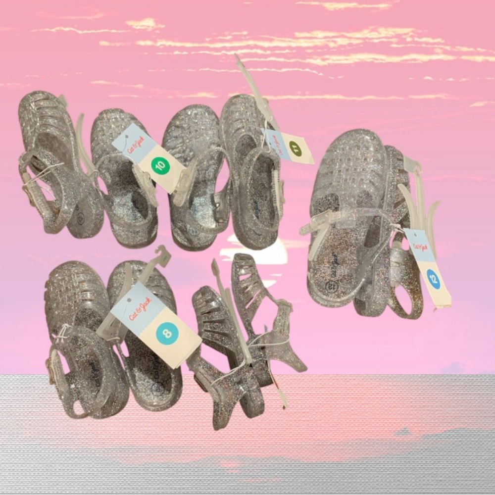 Buy 1 get one 50% off kids shoes Mix&Match 
Glittery Silver Jelly Shoes